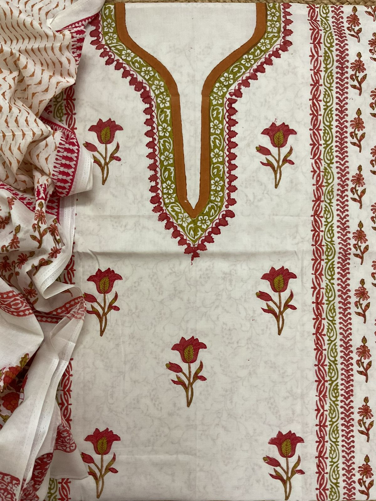 Pure Cotton Printed Suit - Cream
