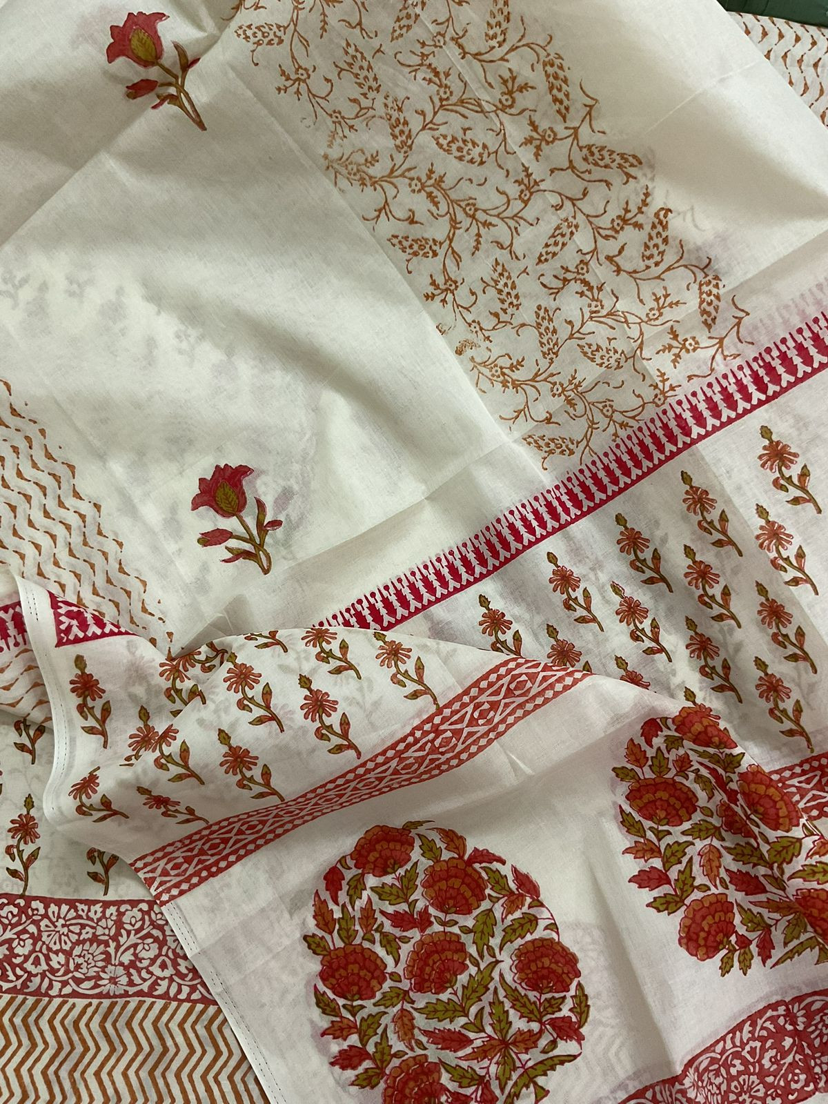 Pure Cotton Printed Suit - Cream