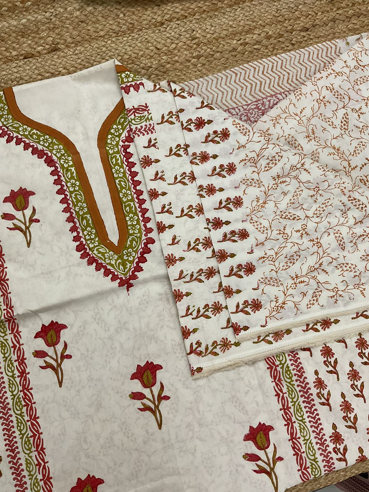 Pure Cotton Printed Suit - Cream