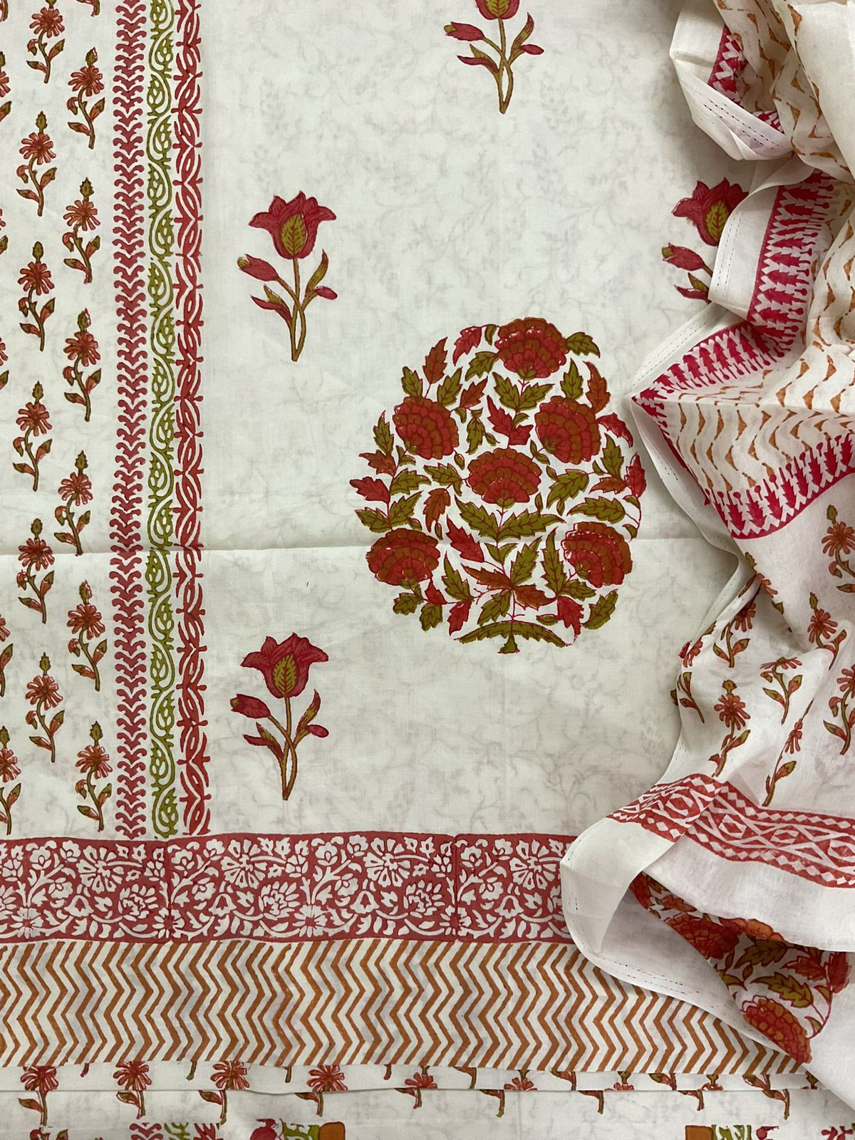 Pure Cotton Printed Suit - Cream
