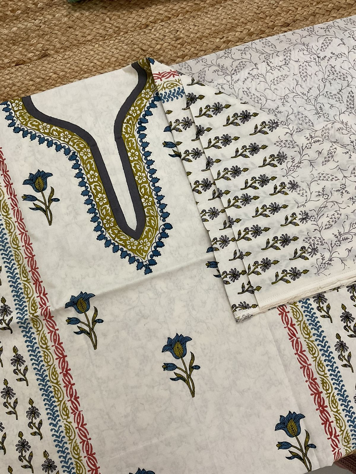 Pure Cotton Printed Suit - Cream