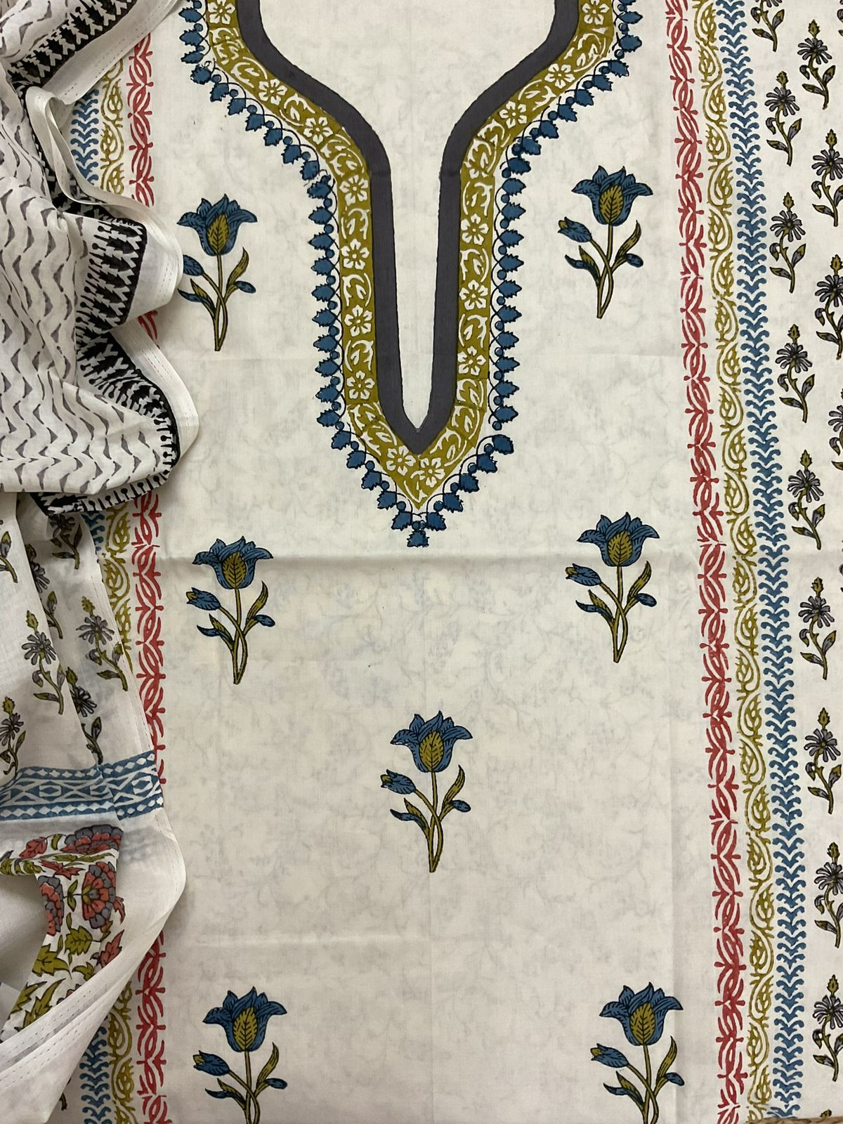 Pure Cotton Printed Suit - Cream