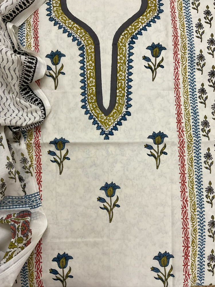 Image of Pure Cotton Printed Suit - Cream