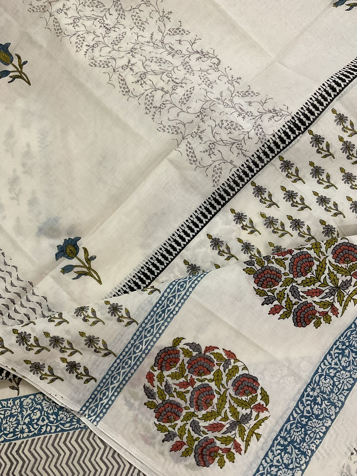 Pure Cotton Printed Suit - Cream