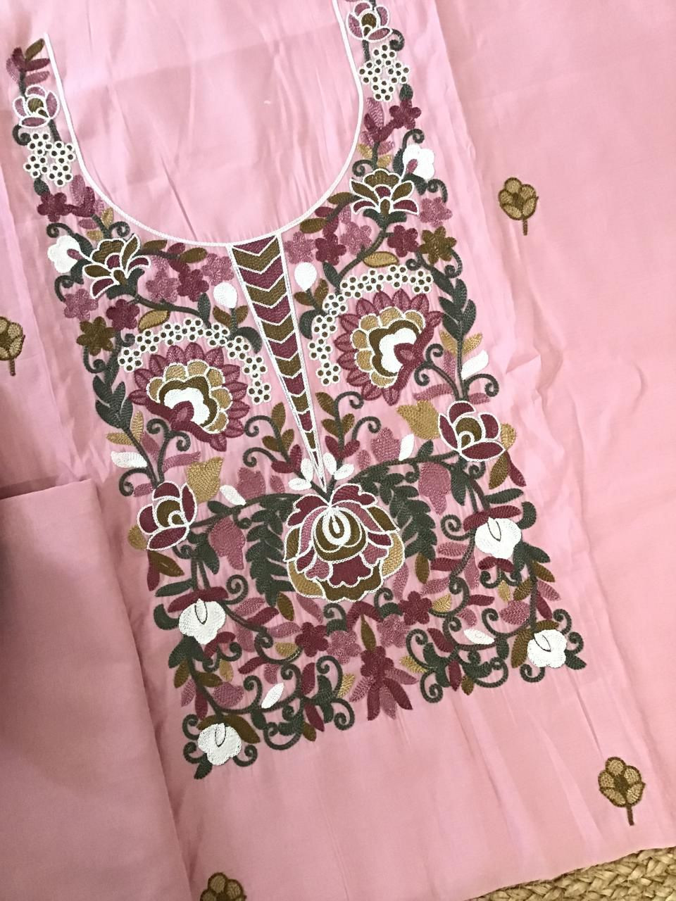 Soft Silk Embroidered Suit - Pink