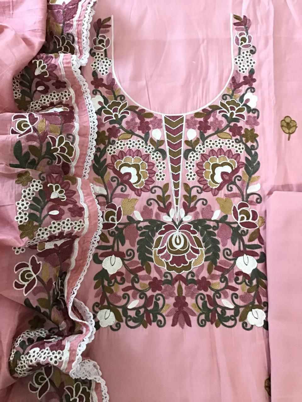 Soft Silk Embroidered Suit - Pink