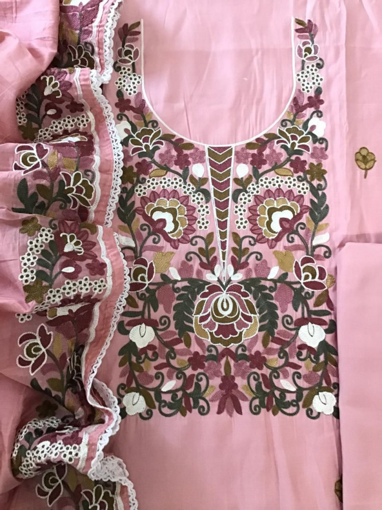 Image of Soft Silk Embroidered Suit - Pink
