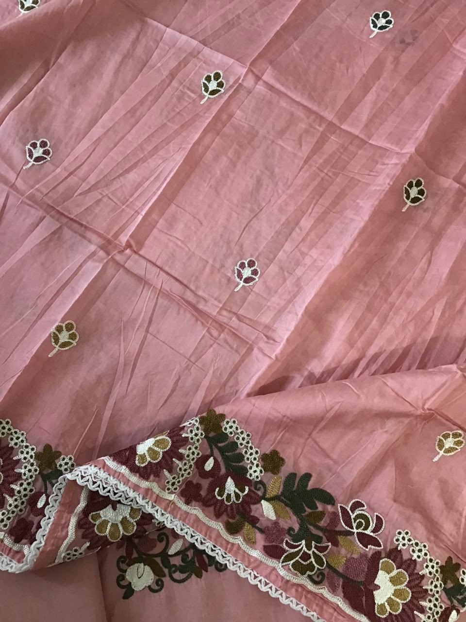 Soft Silk Embroidered Suit - Pink