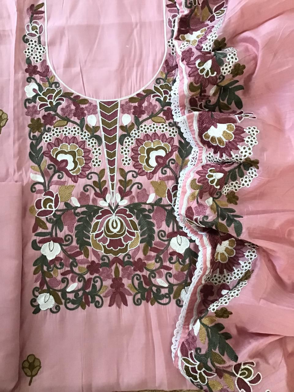 Soft Silk Embroidered Suit - Pink