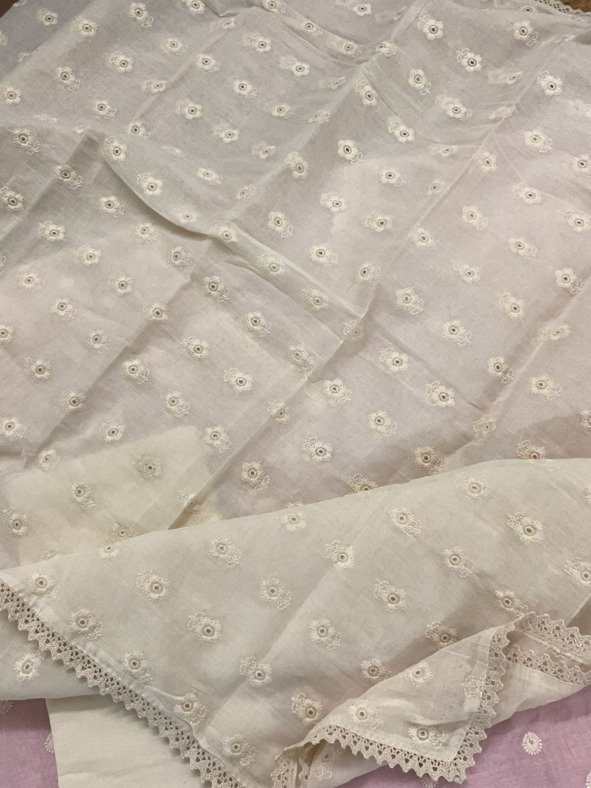Pure Mul Chanderi Embroidered Suit - Pink