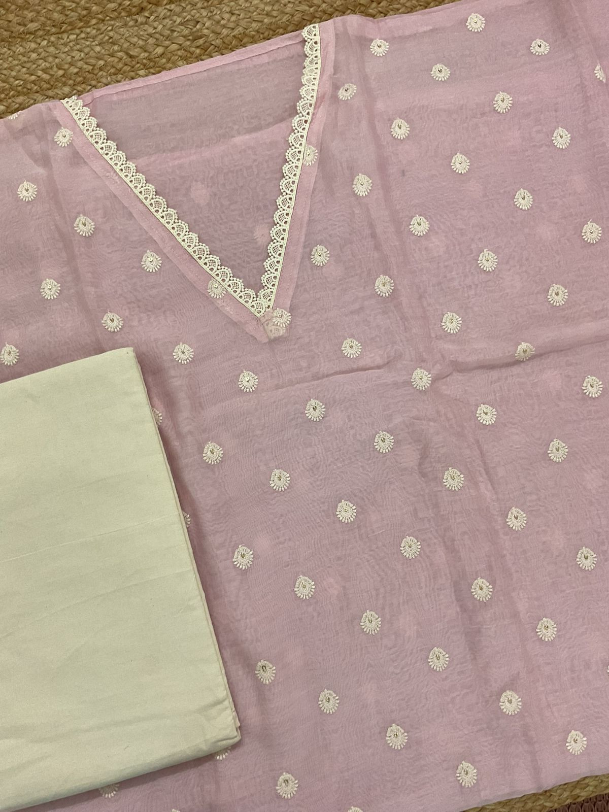 Pure Mul Chanderi Embroidered Suit - Pink
