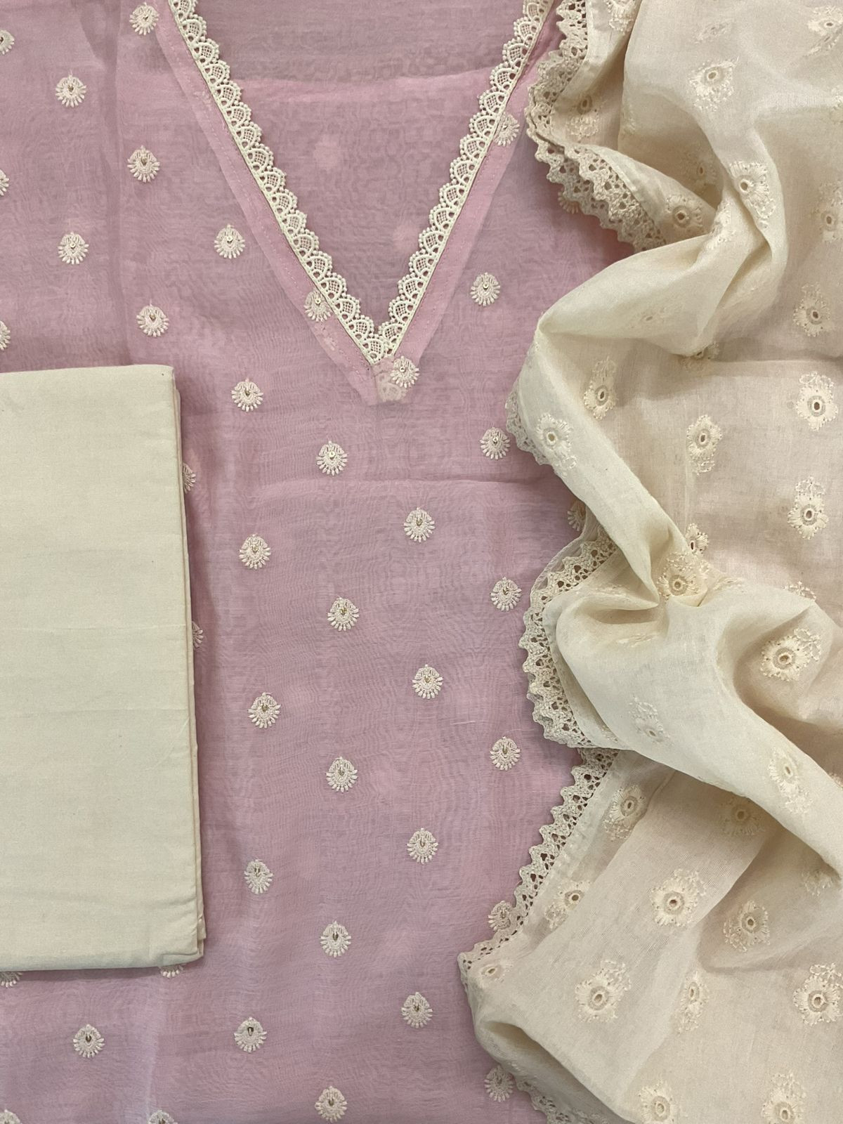 Pure Mul Chanderi Embroidered Suit - Pink