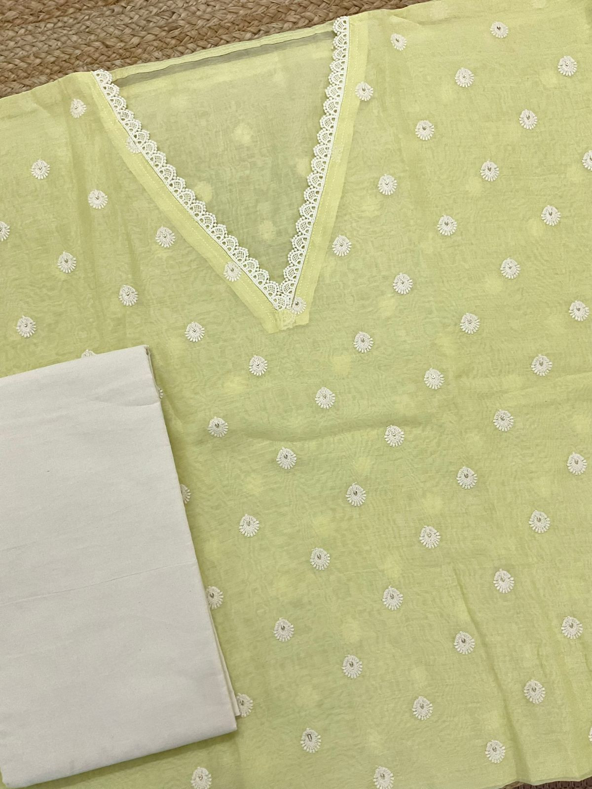 Pure Mul Chanderi Embroidered Suit - Yellow