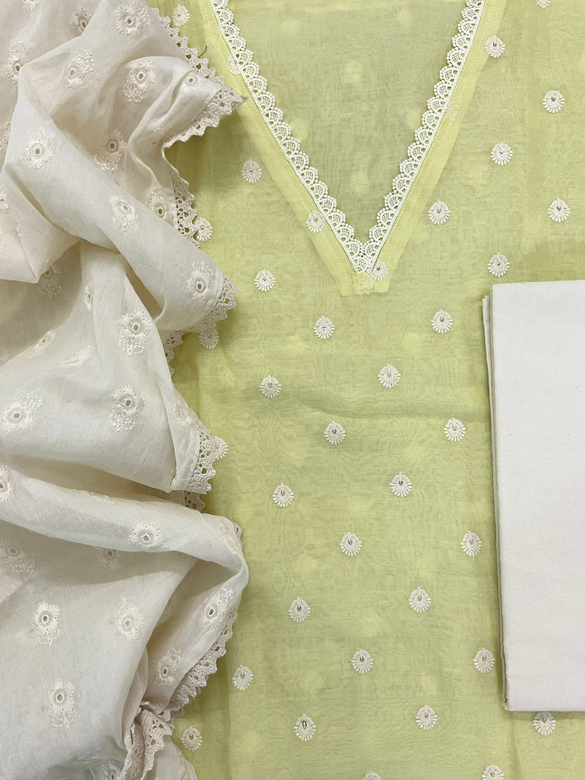 Pure Mul Chanderi Embroidered Suit - Yellow