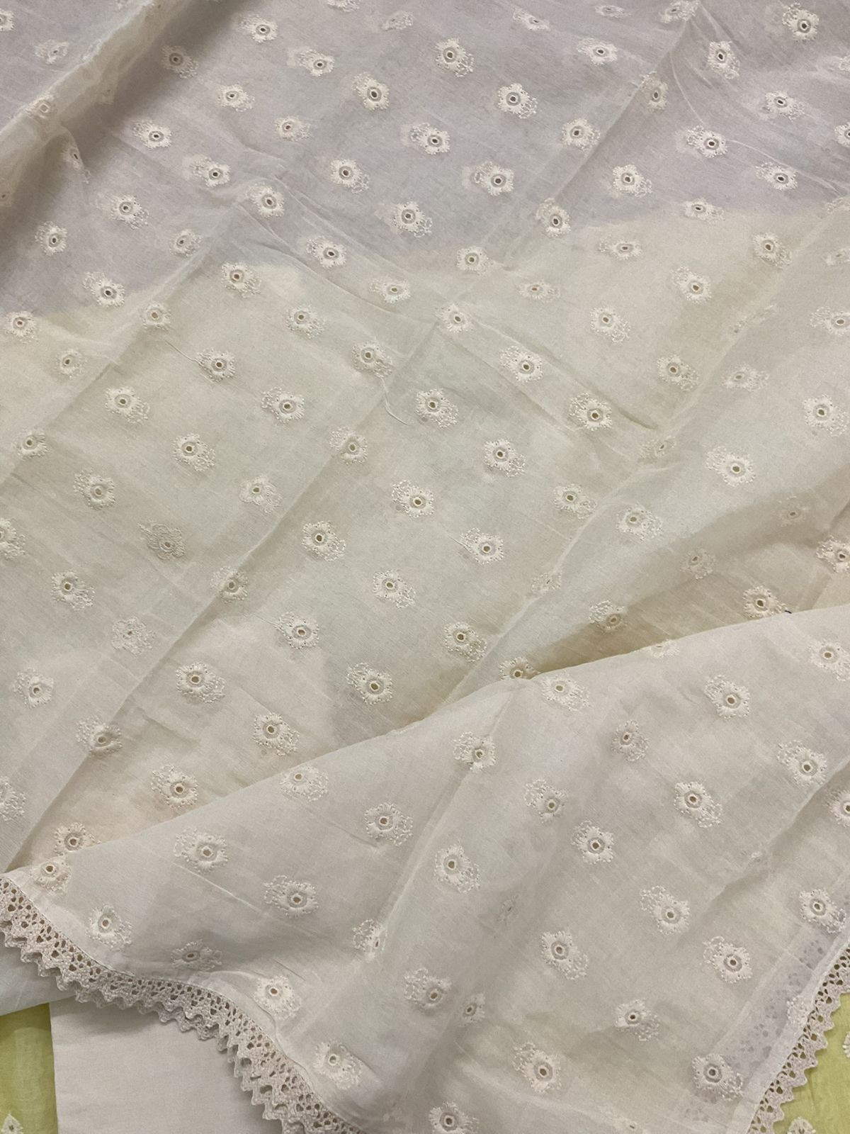 Pure Mul Chanderi Embroidered Suit - Yellow