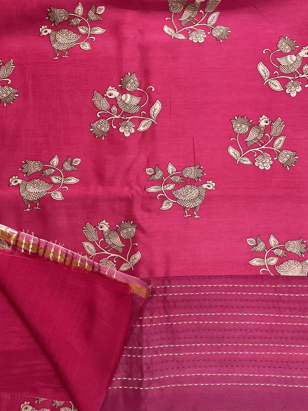 Pure Mul Chanderi Printed Embroidered Suit - Pink