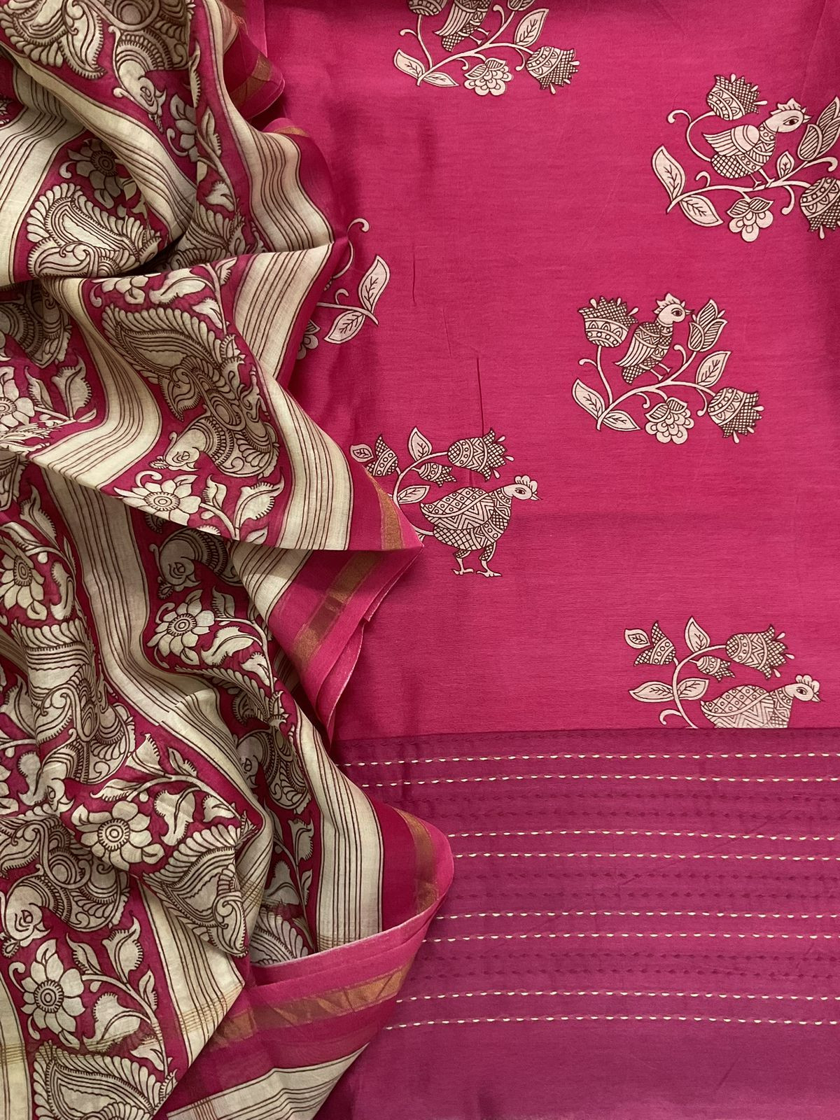 Pure Mul Chanderi Printed Embroidered Suit - Pink