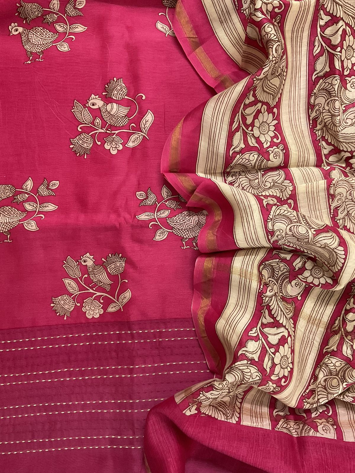 Pure Mul Chanderi Printed Embroidered Suit - Pink