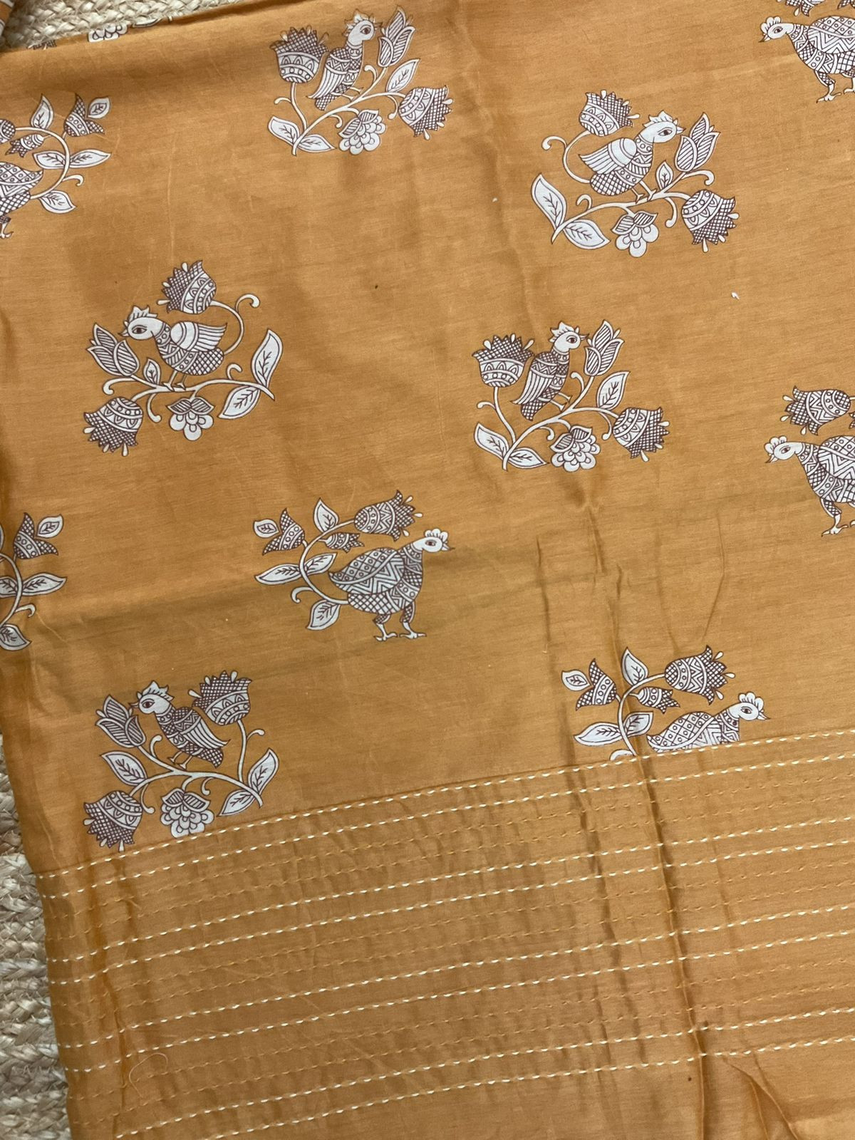Pure Mul Chanderi Printed Embroidered Suit - Mustard