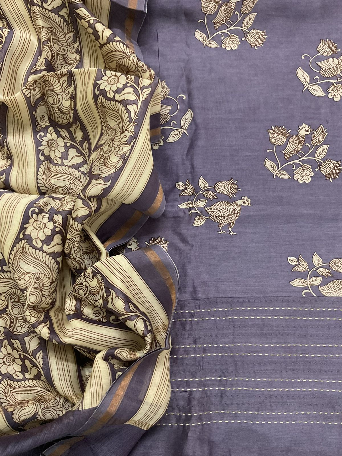 Pure Mul Chanderi Printed Embroidered Suit - Purple