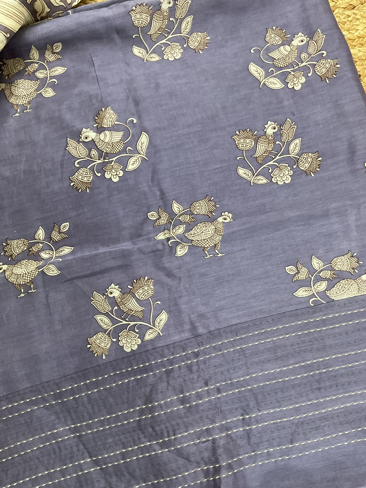 Pure Mul Chanderi Printed Embroidered Suit - Purple