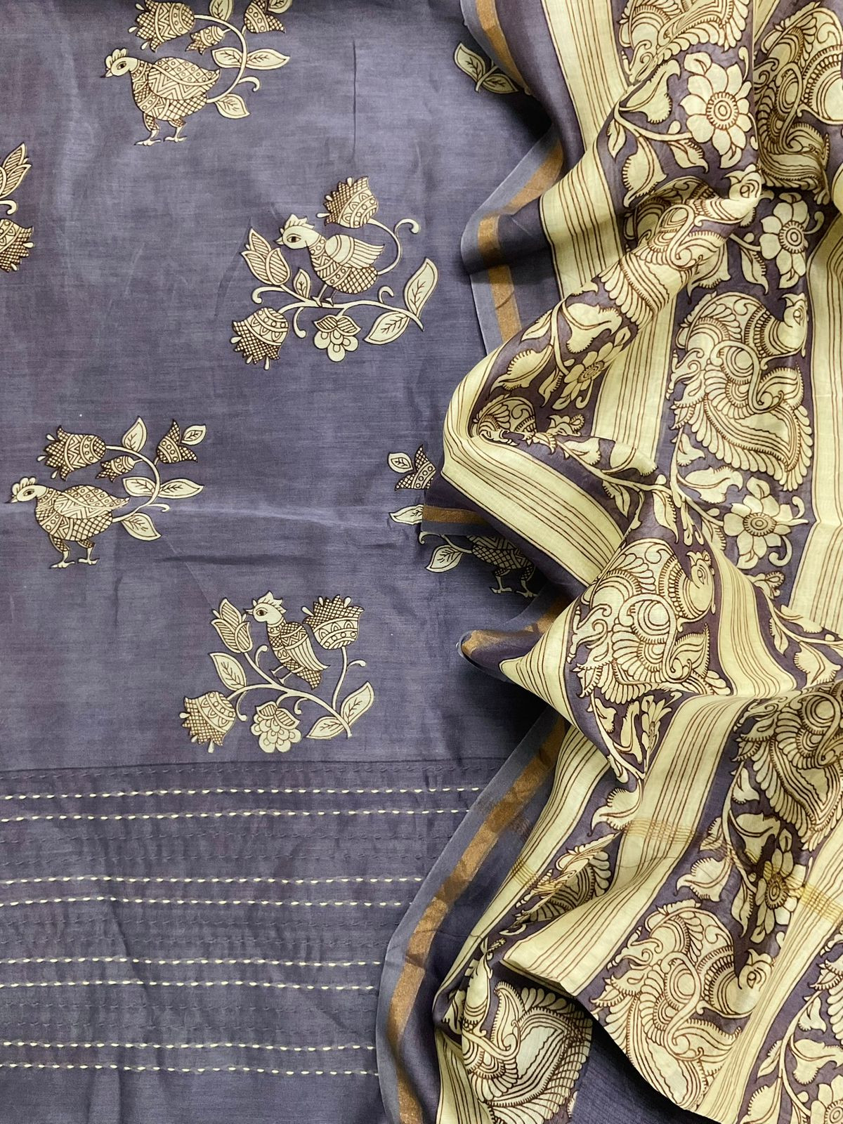 Pure Mul Chanderi Printed Embroidered Suit - Purple