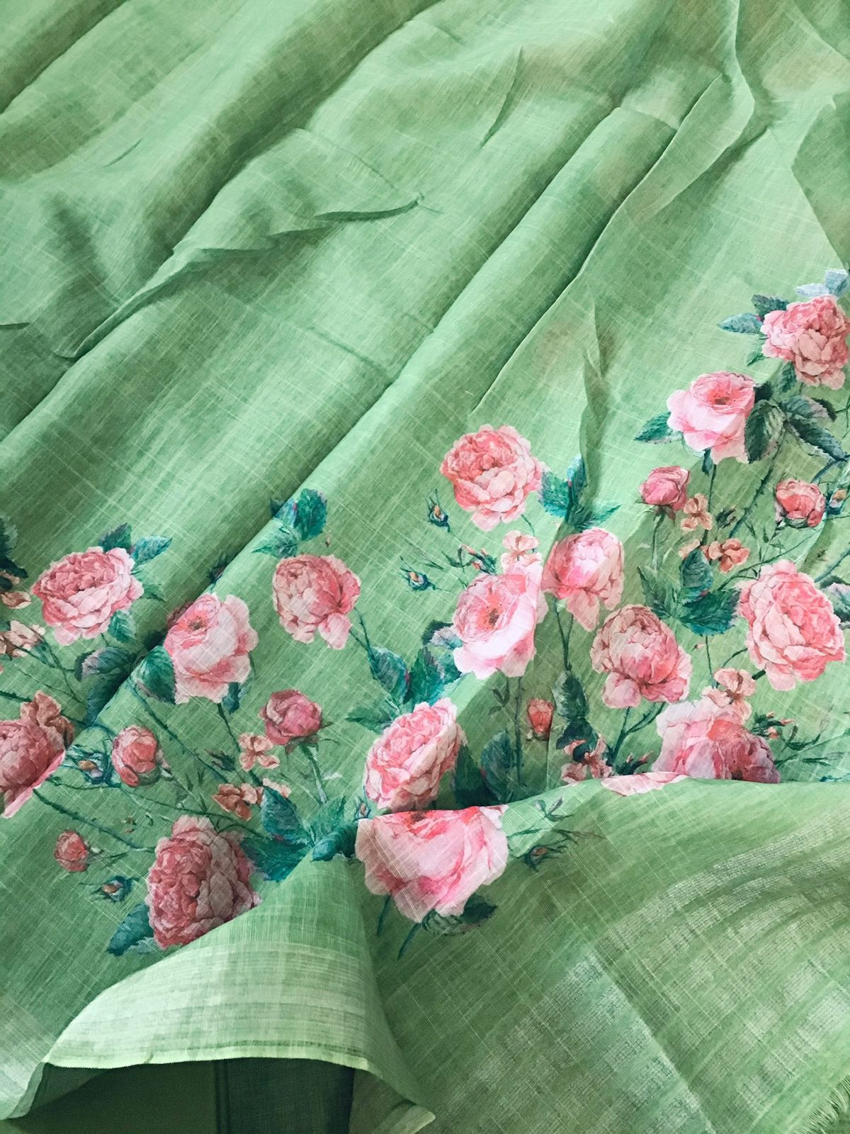 Pure Linen Jute Cotton Embroidered Suit - Green