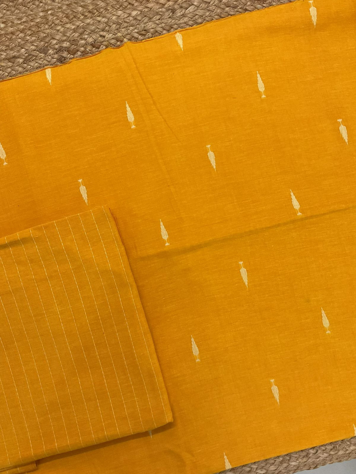 Pure Handloom Cotton Self Weaved Suit - Yellow