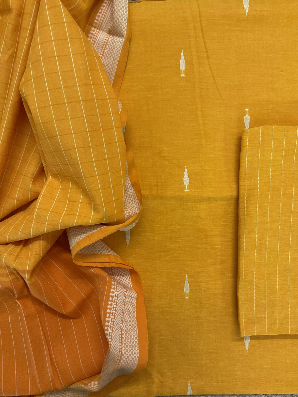 Pure Handloom Cotton Self Weaved Suit - Yellow