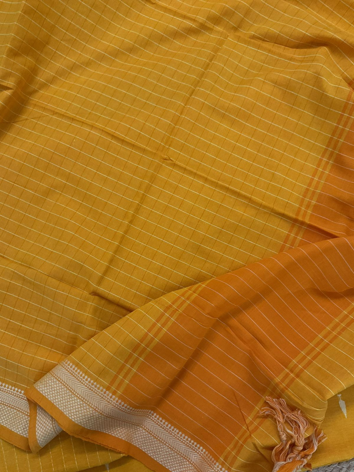 Pure Handloom Cotton Self Weaved Suit - Yellow