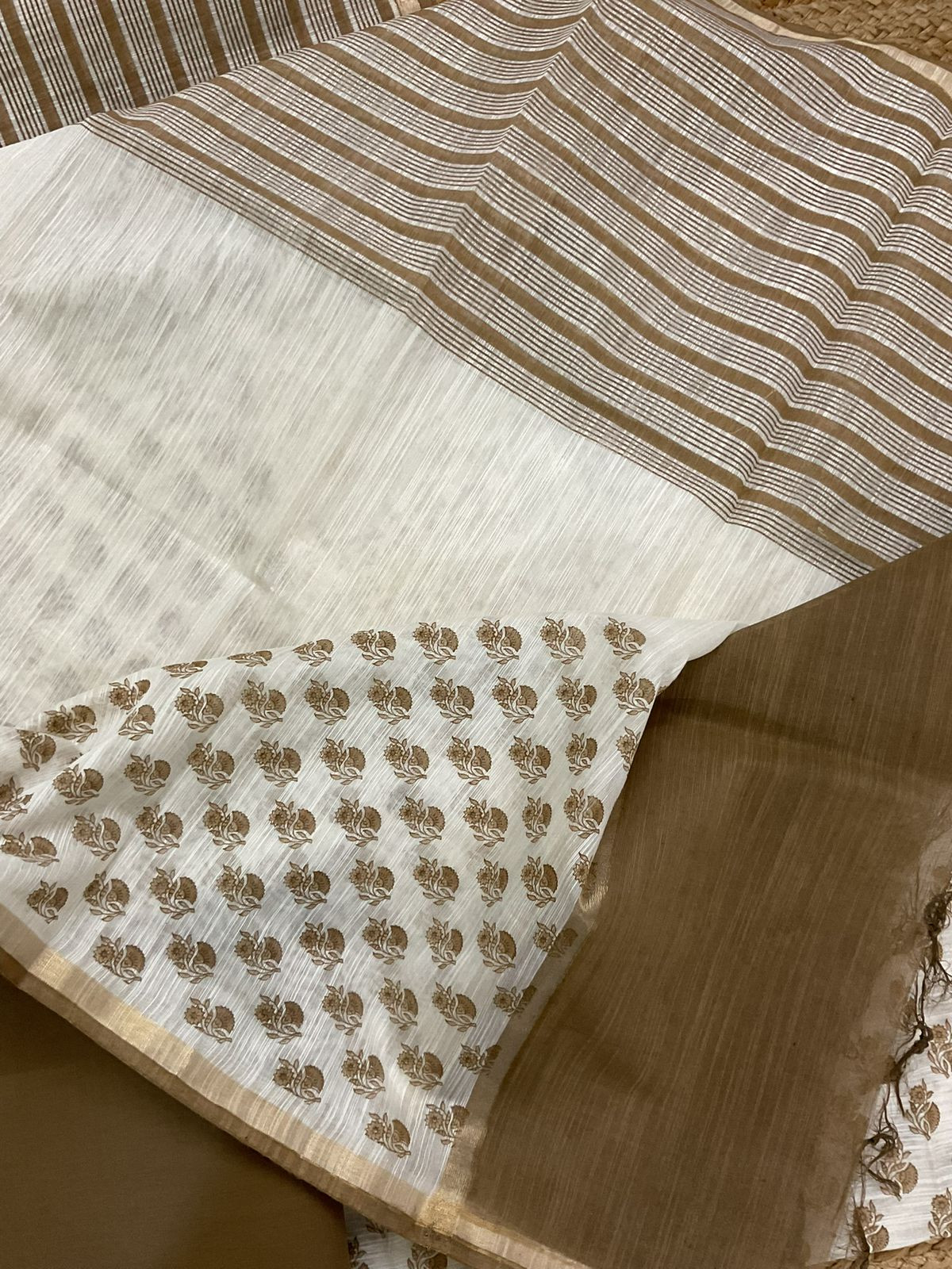 Soft Slub Chanderi Block Printed Embroidered Suit - Off White