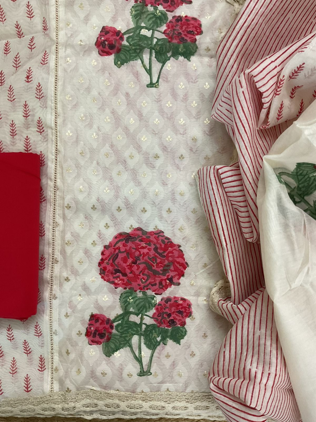 Pure Chanderi Printed Banarasi Weaved Embroidered Suit - Off White