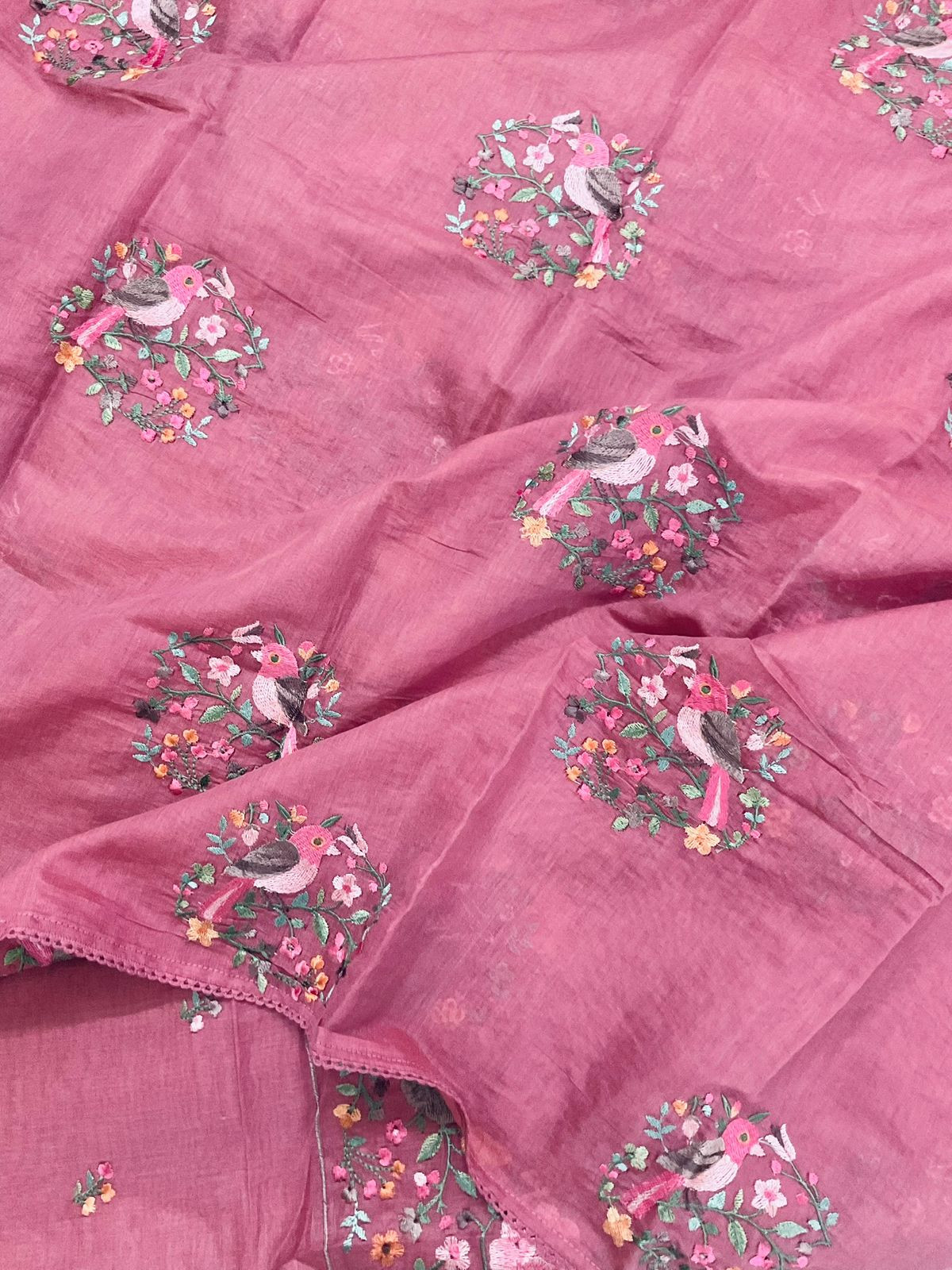 Pure Mul Chanderi Embroidered Suit - Pink