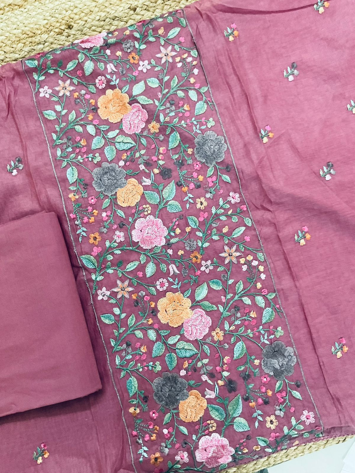 Pure Mul Chanderi Embroidered Suit - Pink