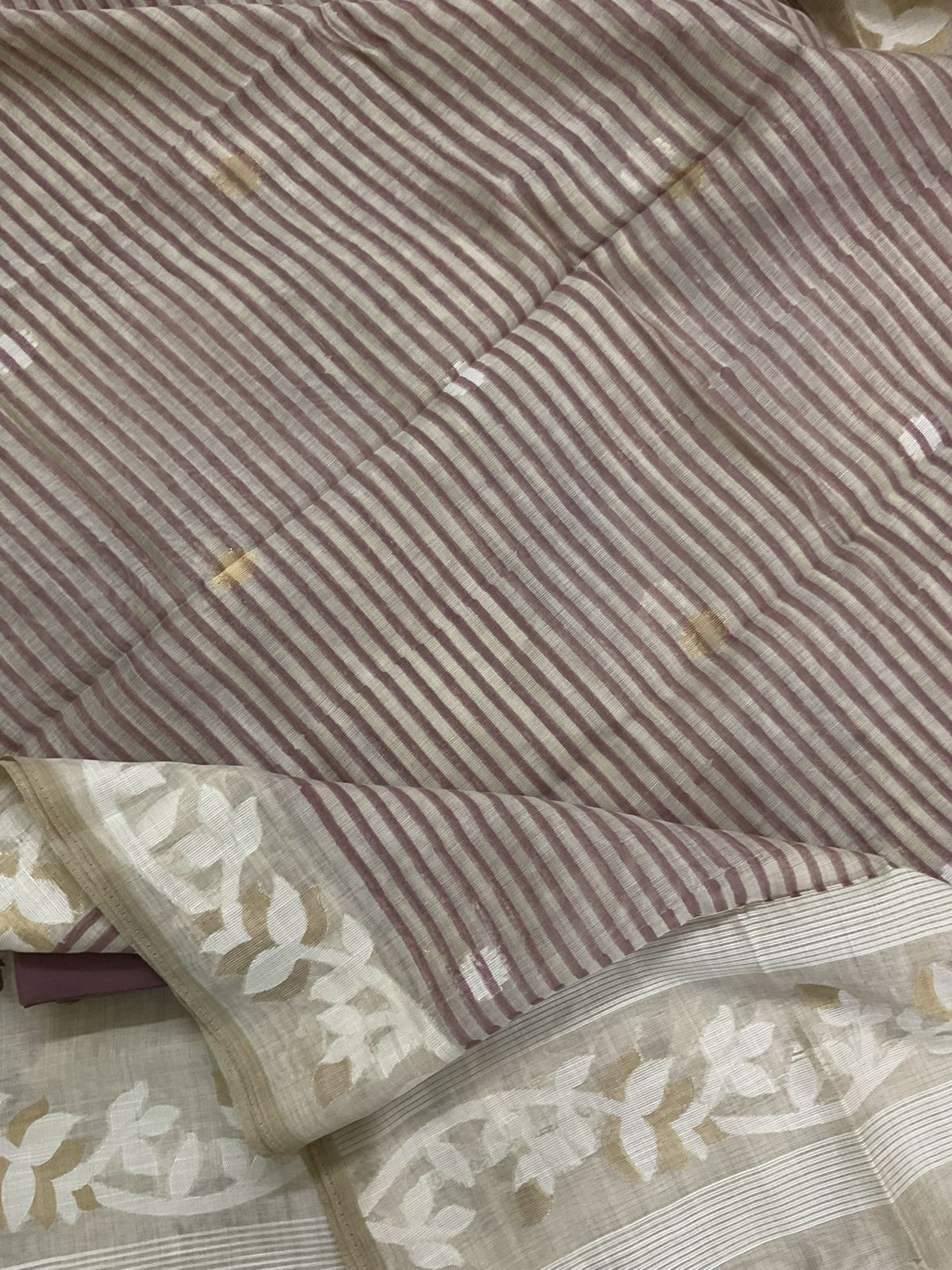 Soft Kora Chanderi Printed Jamdani Weaved Suit - Beige
