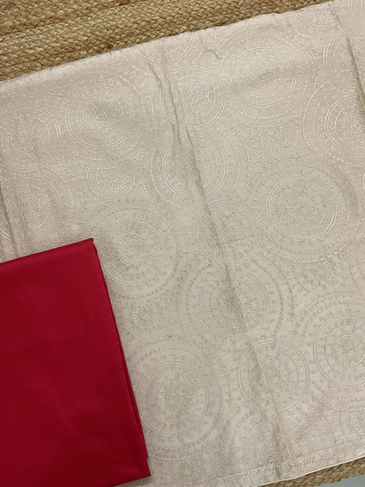 Pure Muslin Block Printed Embroidered Suit - Cream