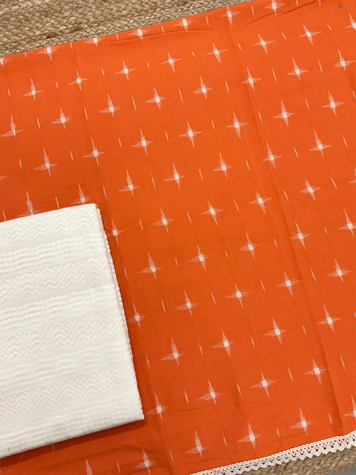 Pure Ikkat Cotton Shaded Embroidered Suit - Orange