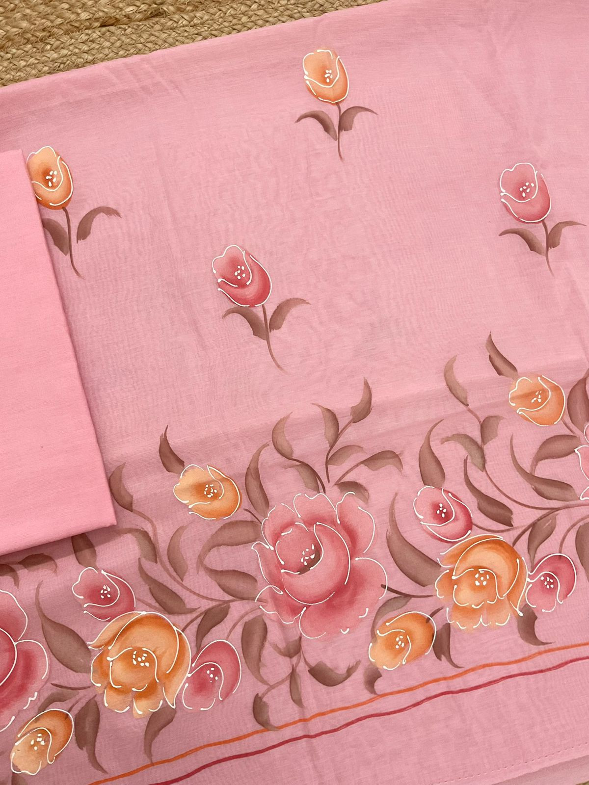 Soft Chanderi Brush Painted Suit - Pink