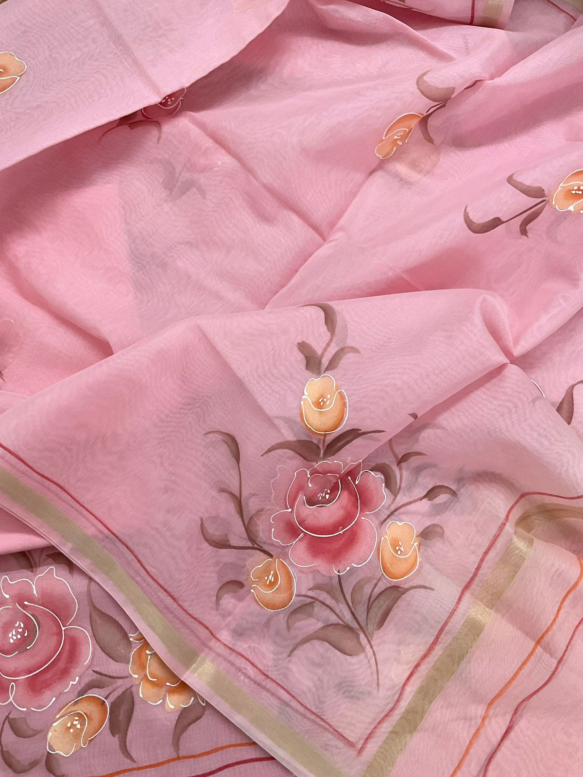 Soft Chanderi Brush Painted Suit - Pink