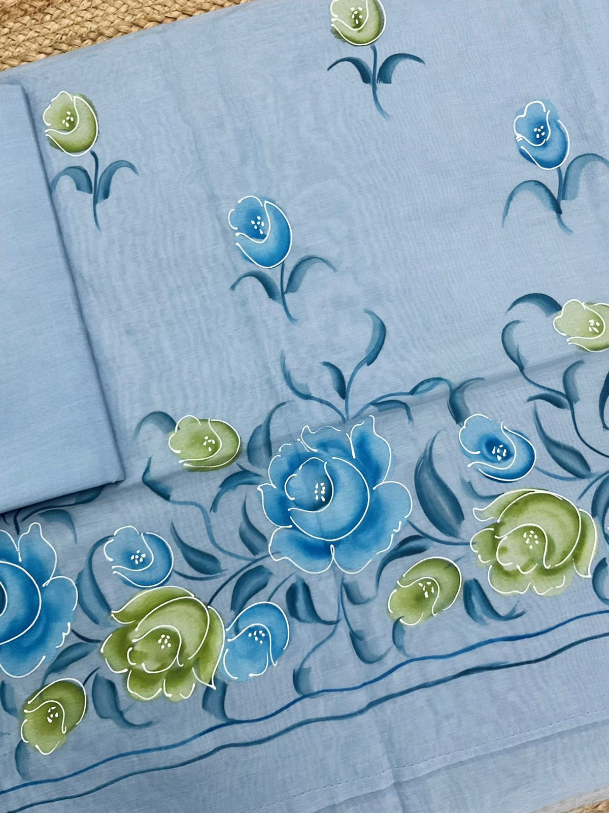 Soft Chanderi Brush Painted Suit - Blue