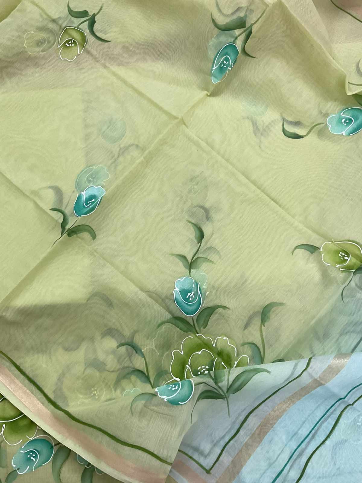 Soft Chanderi Brush Painted Suit - Green