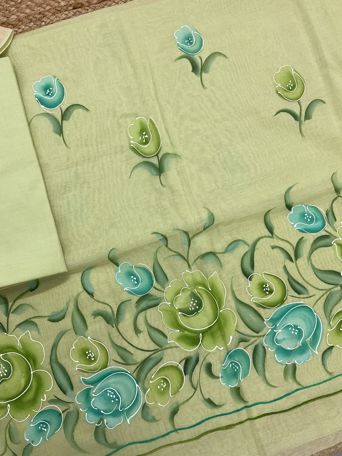 Soft Chanderi Brush Painted Suit - Green