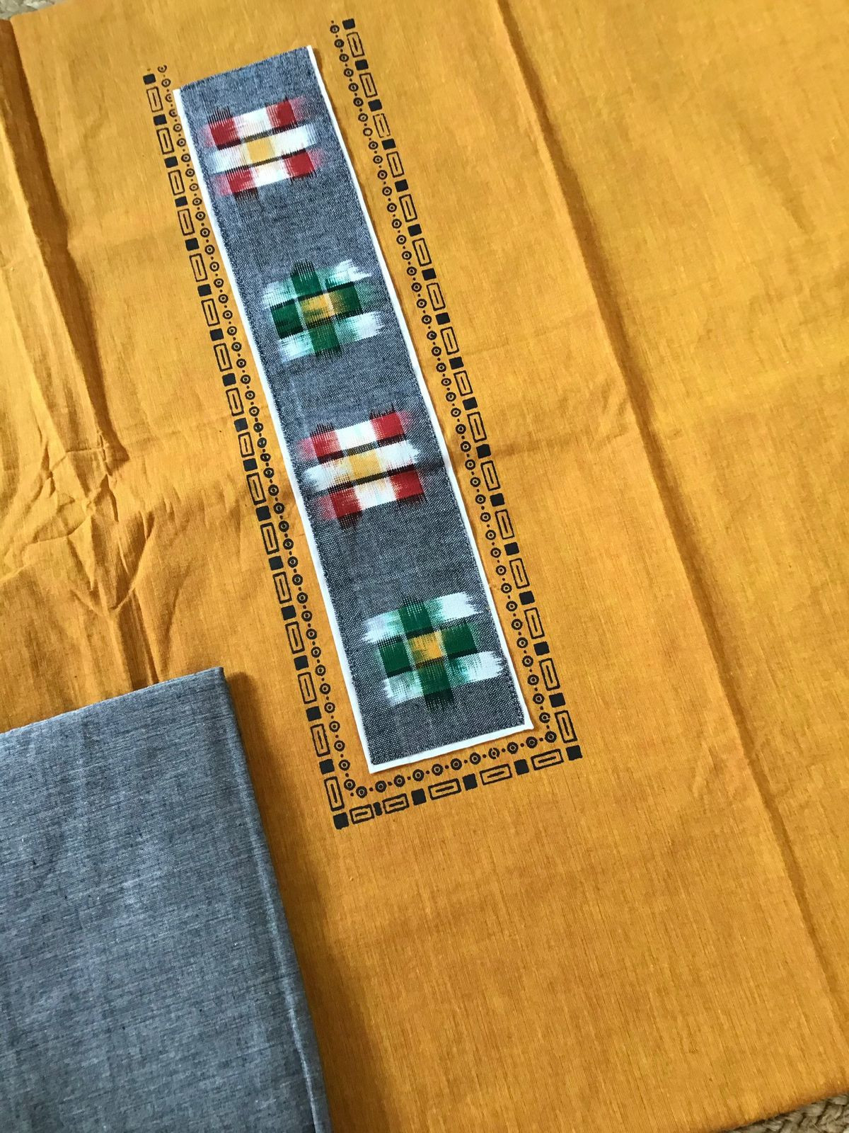 Pure Handloom Cotton Self Weaved Printed Suit - Yellow