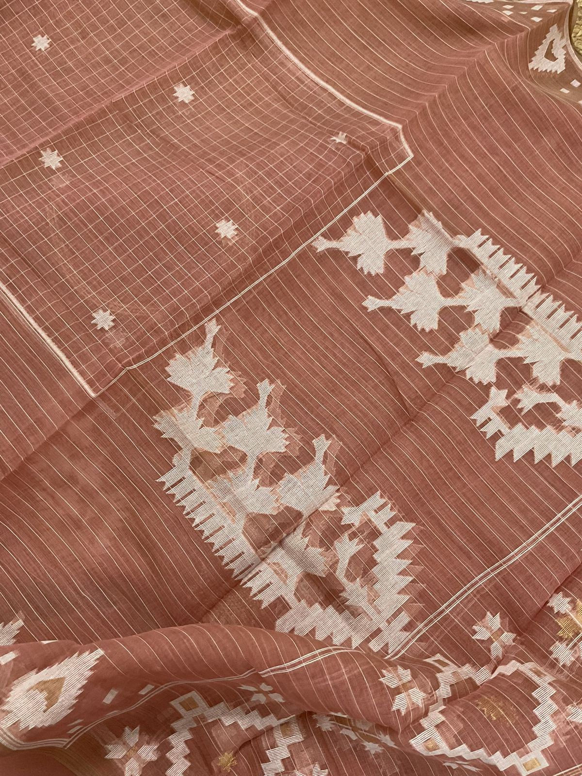 Soft Kora Chanderi Jamdani Weaved Embroidered Suit - Rustic Peach