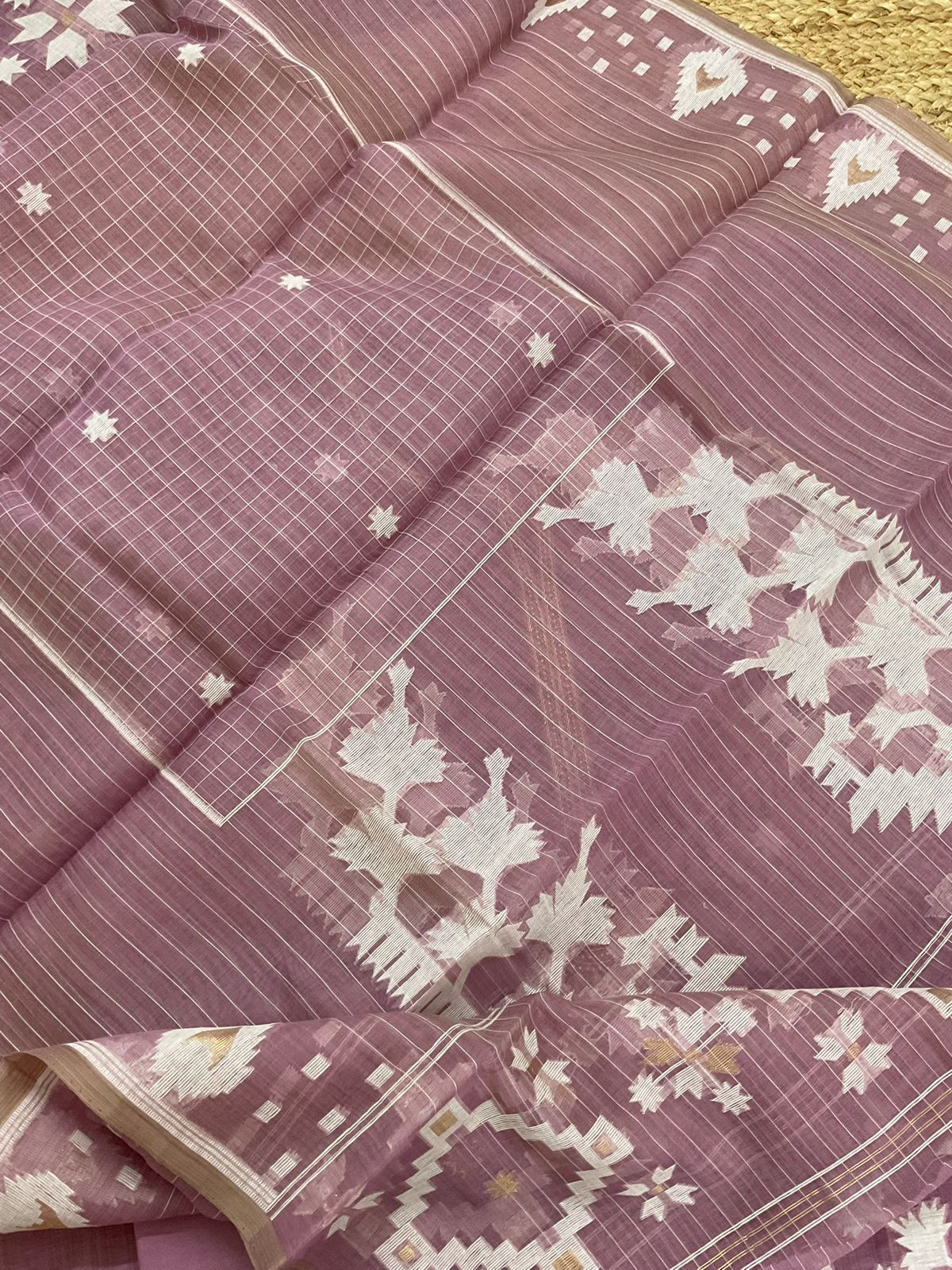 Soft Kora Chanderi Jamdani Weaved Embroidered Suit - Mauve