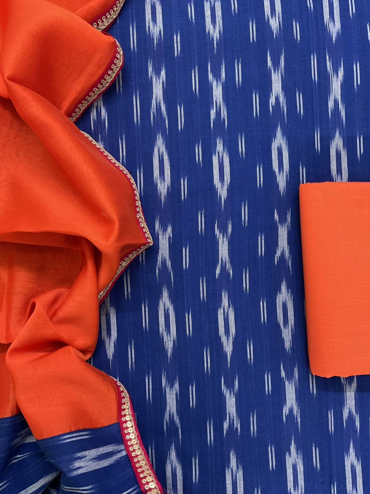 Pure Ikkat Cotton Embroidered Suit - Blue