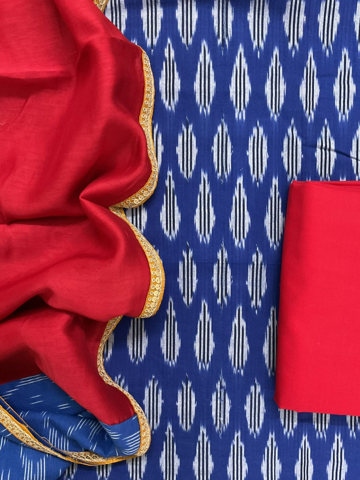 Pure Ikkat Cotton Embroidered Suit - Blue