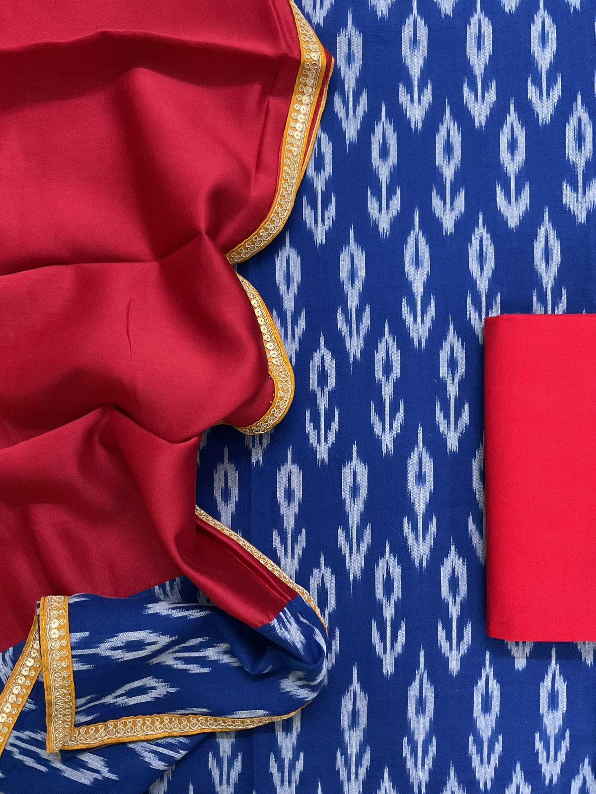 Pure Ikkat Cotton Embroidered Suit - Blue