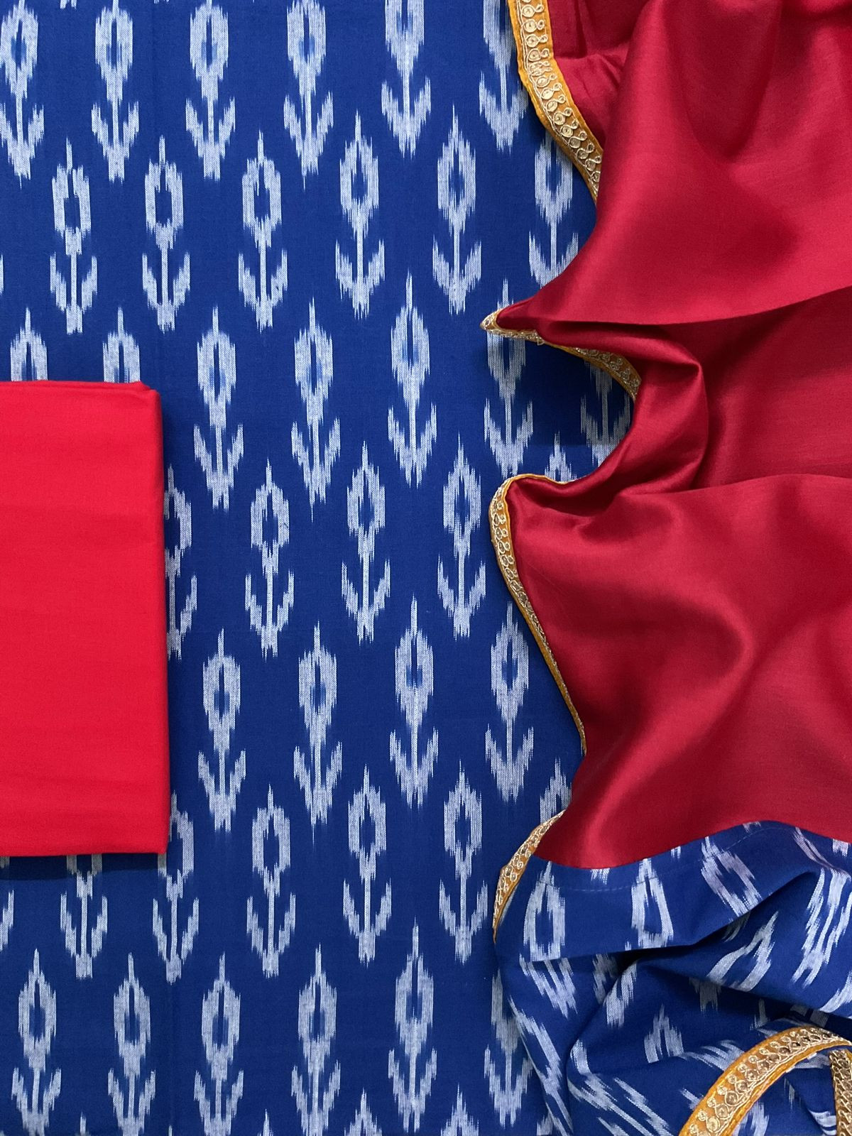Pure Ikkat Cotton Embroidered Suit - Blue