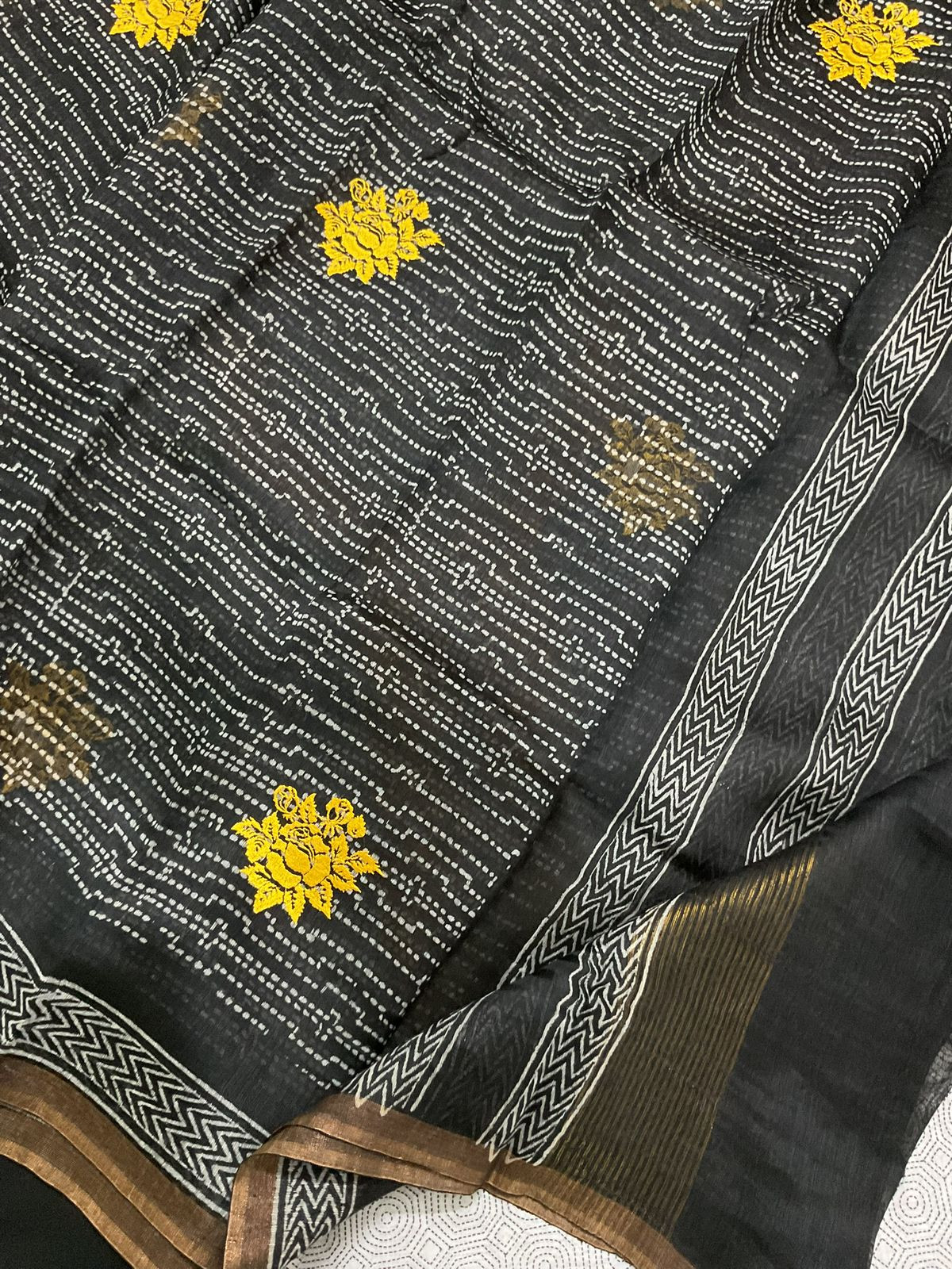 Pure Chanderi Printed Embroidered Suit - Greyish White